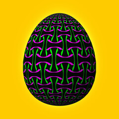 Happy Easter, Artfully designed and colorful 3D easter egg, 3D illustration on yellow background