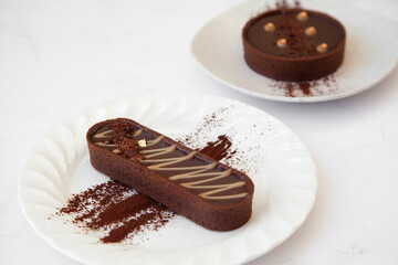 Salted caramel dark chocolate tart, pie