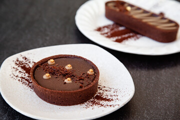 Salted caramel dark chocolate tart, pie