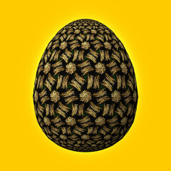 Happy Easter, Artfully designed and colorful 3D easter egg, 3D illustration on yellow background