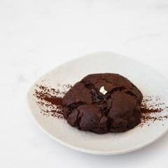 Homemade giant dark chocolate cookie