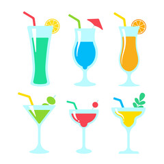 Vector cocktail glass. Colorful alcoholic juices Helps to stay fresh in the hot summer.