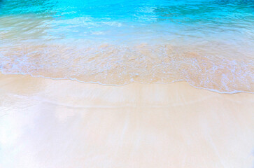 Fototapeta na wymiar Top view of sand and sea wave at beach of Maya bay southern of Thailand