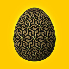 Happy Easter, Artfully designed and colorful 3D easter egg, 3D illustration on yellow background