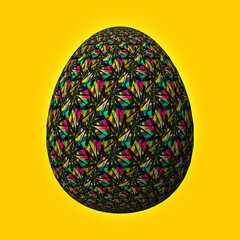 Happy Easter, Artfully designed and colorful 3D easter egg, 3D illustration on yellow background