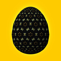 Happy Easter, Artfully designed and colorful 3D easter egg, 3D illustration on yellow background
