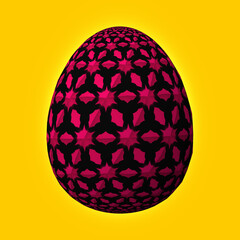 Happy Easter, Artfully designed and colorful 3D easter egg, 3D illustration on yellow background