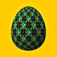 Happy Easter, Artfully designed and colorful 3D easter egg, 3D illustration on yellow background