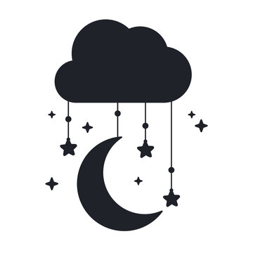 recommend clip art: Vector silhouette of the crescent moon and stars in the night sky Isolated on background