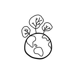  Hand drawn globe icon on the theme of ecology. Save the world vector illustration. cartoon style vector isolated