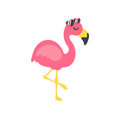 Vector cartoon flamingos and flower accessories, glasses, bows and hats. Great for summer travel.