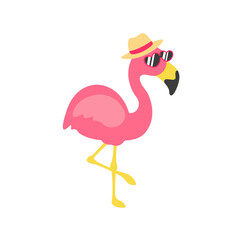 Vector cartoon flamingos and flower accessories, glasses, bows and hats. Great for summer travel.