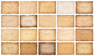 Fotobehang collection set old parchment paper sheet vintage aged or texture isolated on white background. © wirakorn