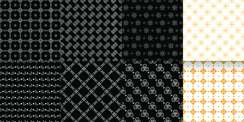Set Abstract Seamless Pattern Black Line Doodle Geometric Figures Background Vector