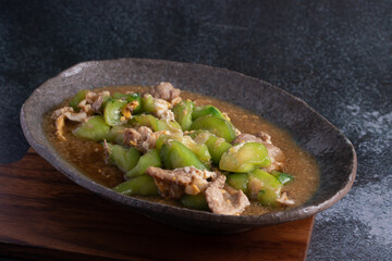 Stir-fried zucchini with pork and eggs. Thai food