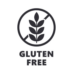 gluten free Food Allergy Product Diet Label Flat black isolated label Icon for apps and websites. No gluten, gluten free circle symbol vector sticker. - obrazy, fototapety, plakaty