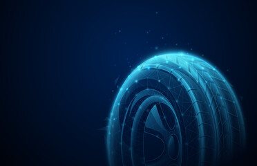 Technology car tire background. Low poly, geometric, wire, Particles, lines, and triangles outline. Vector illustration © pickup
