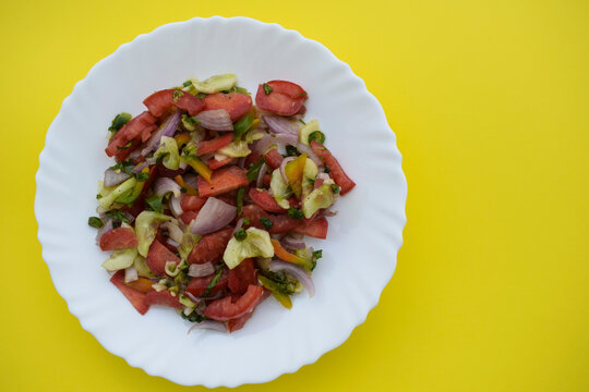 Delicious nutritious and healthy food item. Mixed vegetable salad snack items homemade Indian salad. Asian food