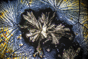 Vitamin C crystals, colorful ascorbic acid, microscope