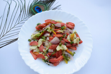 Delicious nutritious and healthy food item. Mixed vegetable salad snack items homemade Indian salad. Asian food