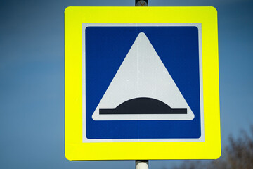 road sign for roughness on the road. close up shot