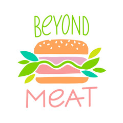 Beyond meat vector icon. Plant based hamburger. Green leaves instead of meat cutlet. Vegan product made from plants.