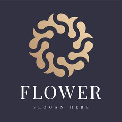 Flower circle golden floral icon modern graphic logo.design template sign for boutique hotel, restaurant, jewelry, wellness spa club, premium beauty salon, cosmetics, travel tourism agency.Vector