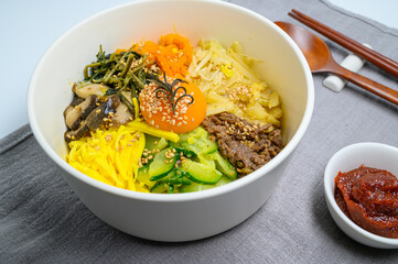 Homemade Korean Bibimbap Rice with white background