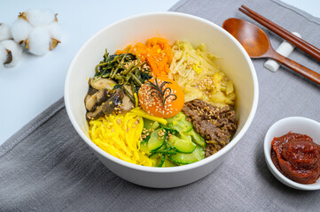 Homemade Korean Bibimbap Rice with white background