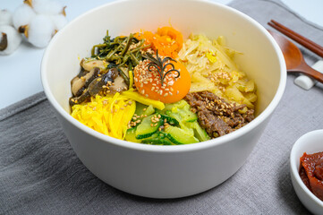 Homemade Korean Bibimbap Rice with white background