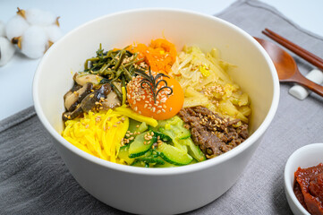 Homemade Korean Bibimbap Rice with white background