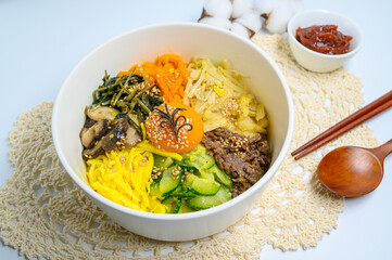Homemade Korean Bibimbap Rice with white background