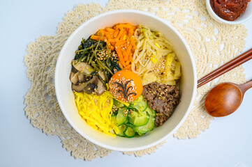 Homemade Korean Bibimbap Rice with white background