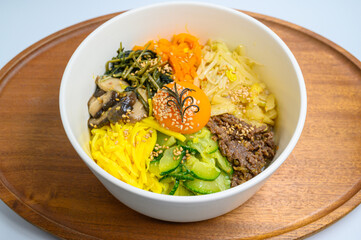 Homemade Korean Bibimbap Rice with white background