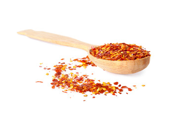 Spoon with red paprika on white background