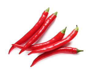 Fresh chili peppers on white background