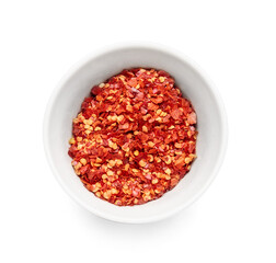Bowl with red paprika on white background