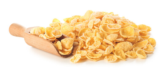 Tasty cornflakes on white background