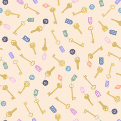 Gold Hotel Keys with Colorful Tags Repeat Pattern