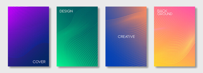 Set of colorful cover design templates. Abstract futuristic geometric pattern with wavy lines for banner, posters, and wallpaper. Vector