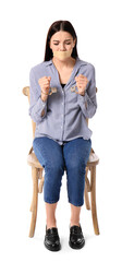 Female hostage on white background