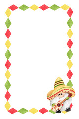 Watercolor frame for Cinco de mayo Mexican holiday decor. Traditional Mexico design border element