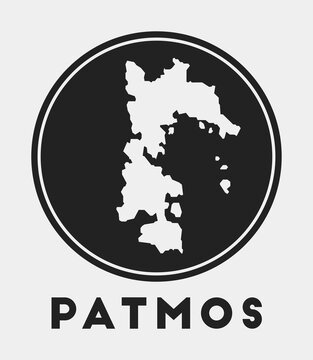Patmos icon. Round logo with island map and title. Stylish Patmos badge with map. Vector illustration.