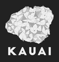 Kauai - communication network map of island. Kauai trendy geometric design on dark background. Technology, internet, network, telecommunication concept. Vector illustration.