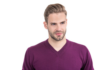 Fototapeta premium Your appearance is on-trend. Handsome man isolated on white. Mens grooming. Caring for appearance