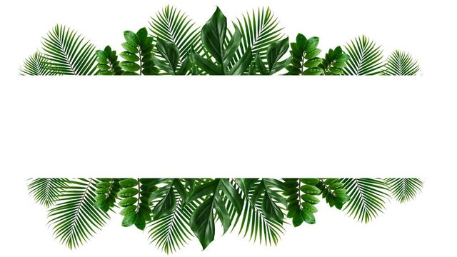 Tropical green leaf frame on white background animation pattern background