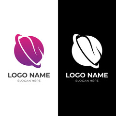 planet logo vector with flat pink and white color style