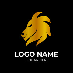 royal lion logo design with flat gold color style