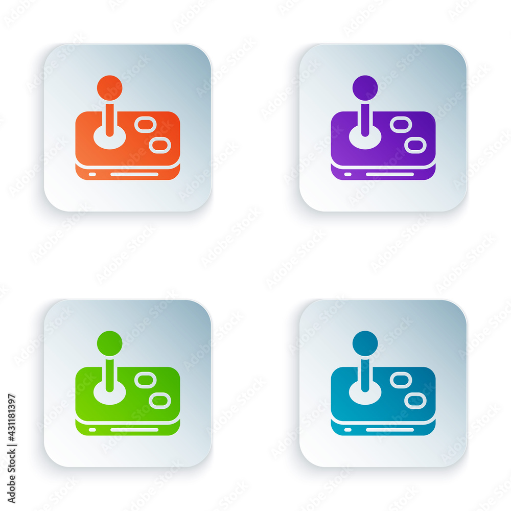 Poster color joystick for arcade machine icon isolated on white background. joystick gamepad. set colorful 