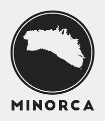 Minorca icon. Round logo with island map and title. Stylish Minorca badge with map. Vector illustration.